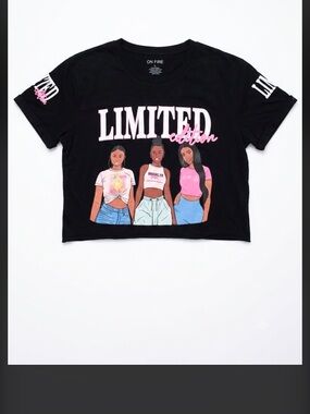 On Fire Black Crop Tee with Pink & Blue Graphic